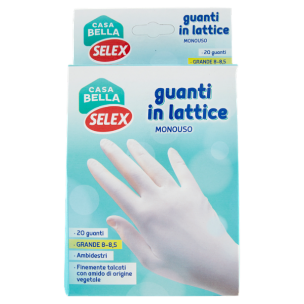 Selex Casa Bella Guanti Monouso in Lattice Naturale Misura Grande (8-8,5) Dispenser 20 pezzi