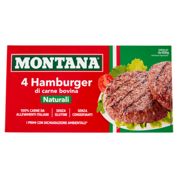 Montana 4 Hamburger di carne bovina Naturali Surgelati 4 x 100 g