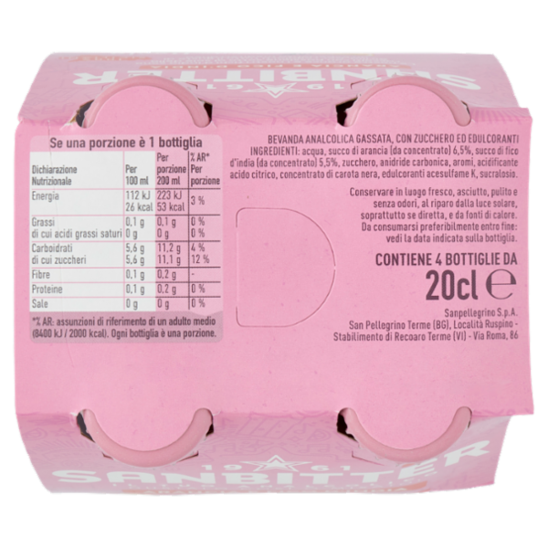 Sanbittèr, Arancia e Fico d'India, Aperitivo Analcolico - 4 x 200ml