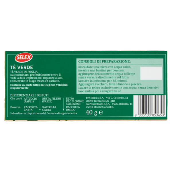 Selex Tè Verde 25 filtri 40 g