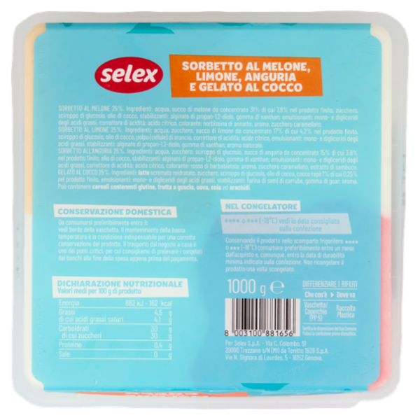 Selex Sorbetto Anguria, Limone, Melone e Gelato Cocco 1 kg