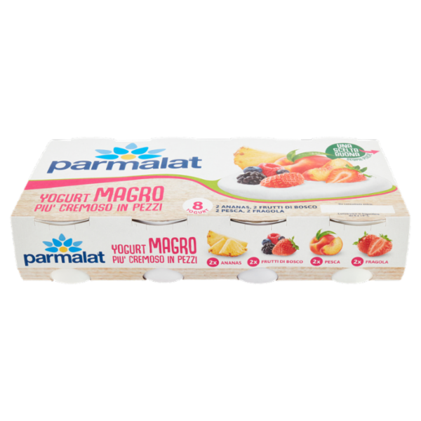 parmalat Yogurt Magro Più Cremoso in Pezzi 2 Ananas, 2 Frutti Bosco, 2 Pesca, 2 Fragola 8 x 125 g