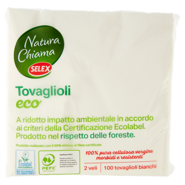Selex Natura Chiama Tovaglioli 2 Veli 33X33 cm Bianchi 100 pezzi