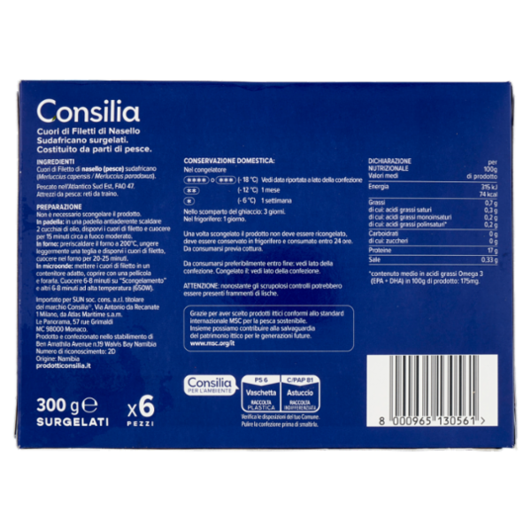 Consilia Cuori di Filetti di Nasello Surgelati 300 g