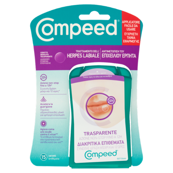 Compeed Cerotto Medicato Trasparente Trattamento dell'Herpes Labiale 15 pz