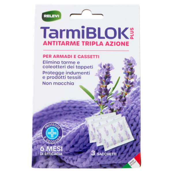 Relevi TarmiBlok Plus Antitarme Tripla Azione per Armadi e Cassetti 3 x 10 g