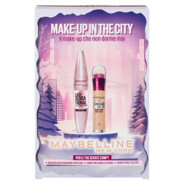Maybelline New York Make-Up in the City Mascara Ciglia Sensazionali + Cancella Età Nude02 + Pochette