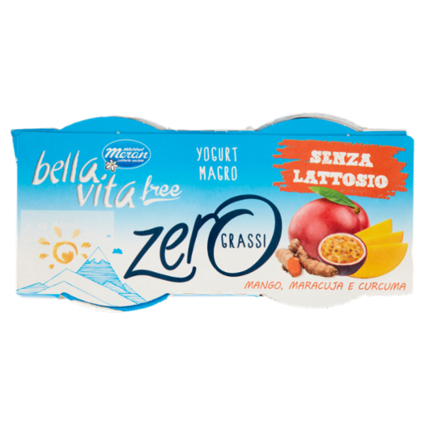 bella vita free Yogurt Magro Senza Lattosio Zero Grassi Mango, Maracuja e Curcuma 2 x 125 g