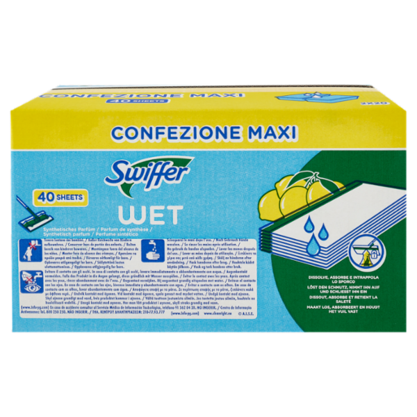 Swiffer Wet Panni Umidi Lavapavimenti Limone - Ricarica 40 Salviette