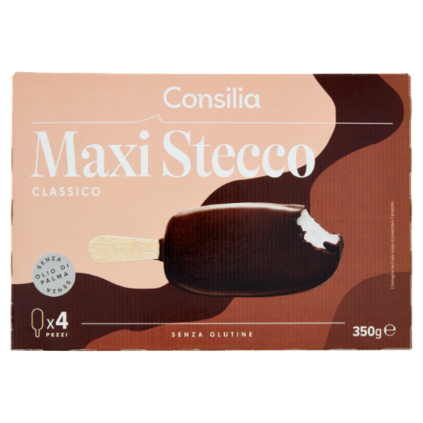 Consilia 4 Maxistecchi di Gelato Vaniglia Ricoperti Cioccolato al Latte 350 g