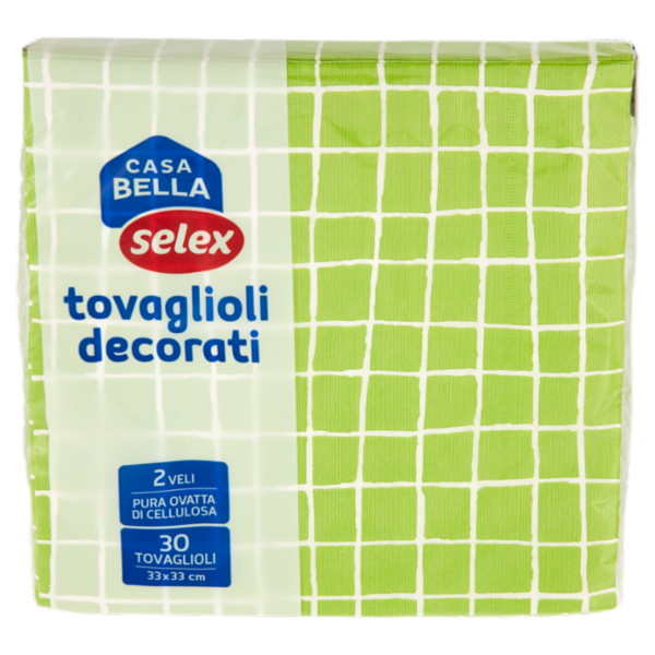 Selex Casa Bella Tovaglioli 2 Veli 33X33 cm Decoro Scacchi Kiwi 30 pezzi