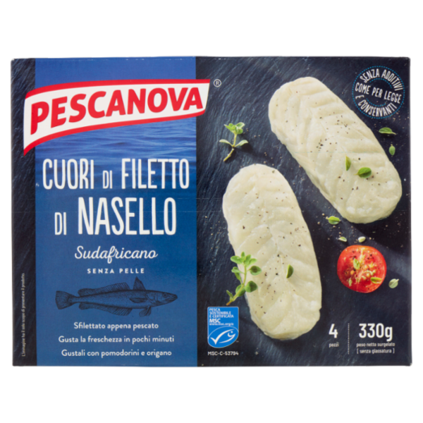 Pescanova Cuori di Filetto di Nasello Sudafricano Senza Pelle 4 pezzi 330 g