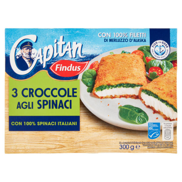 Capitan Findus 3 Croccole agli Spinaci con 100% Filetti di Merluzzo 300 g