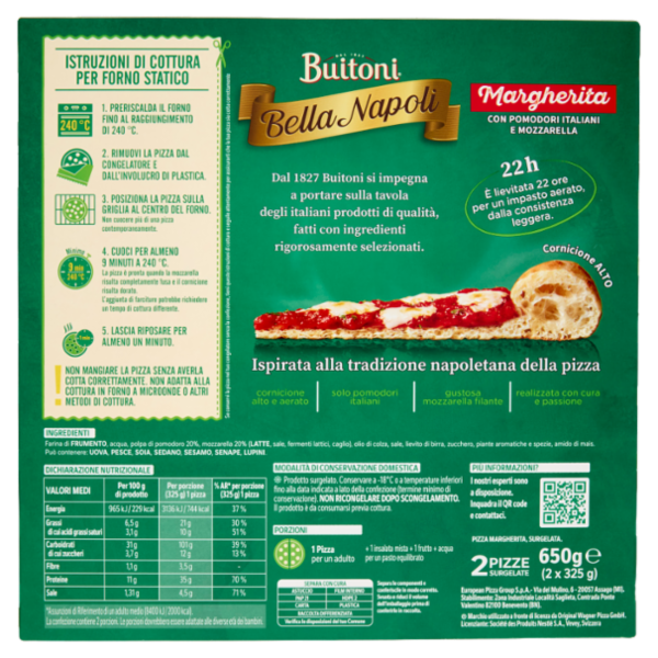 Buitoni Bella Napoli Margherita x2 Pizza surgelata 650 g