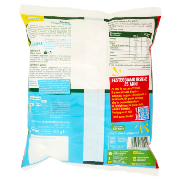 Orogel Il Benessere Verdurì Leggerezza Passato di Verdure Surgelati 750 g