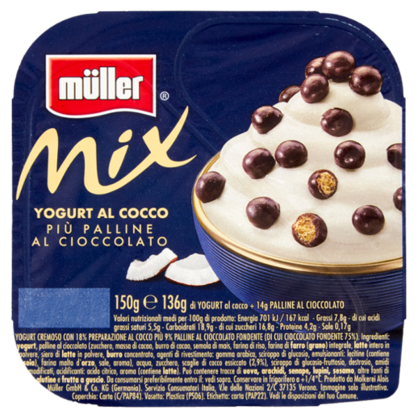 müller Mix Yogurt al Cocco Più Palline al Cioccolato 150 g