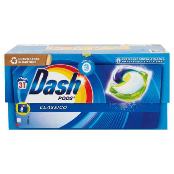 Dash Pods Detersivo Lavatrice In Capsule, Classico, 31 Lavaggi 604,5 g