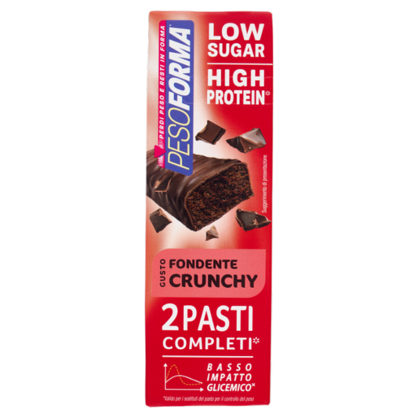Pesoforma Barrette 2 Pasti Low Sugar Fondente Crunchy High Protein, basso impatto glicemico - 2x62g