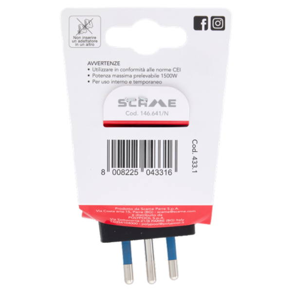 Scame Adattatore 10A Spina 10A, presa 10/16A, 2P+T 250V