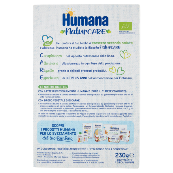Humana Crema di Mais e Tapioca Biologica 230 g