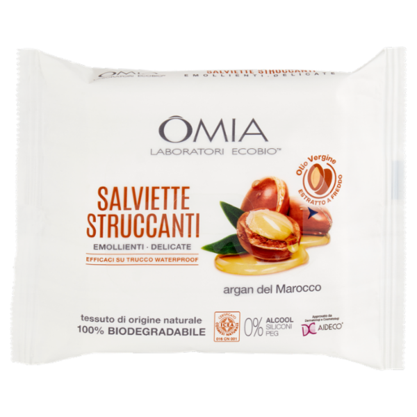 Omia Laboratori Ecobio Salviette Struccanti Emollienti - Delicate argan del Marocco 20 pz