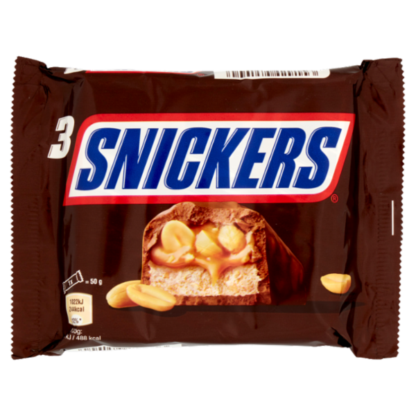 Snickers Barretta Snack al Cioccolato al Latte con Arachidi x3 150 g