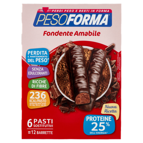 Pesoforma Fondente Amabile, sostitutivo del pasto ricco di fibre, 236kcal per pasto, 12 x 31 g