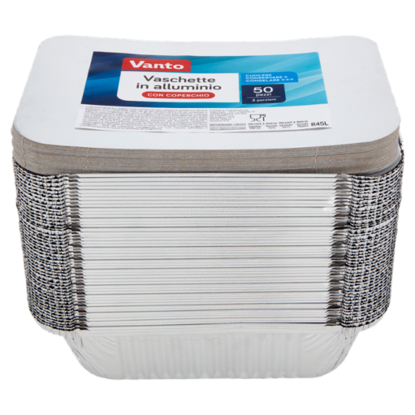 Vanto Contenitore in Alluminio con Coperchio 20x13x5 cm 50 pezzi