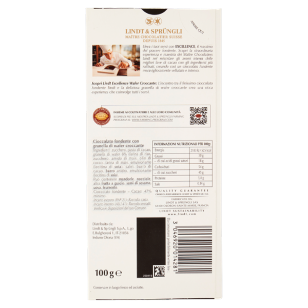 Lindt Tavoletta Excellence Wafer Croccante 100 g