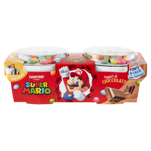 Danone Super Mario, Yogurt gusto Cioccolato con Confettini, 2x110g
