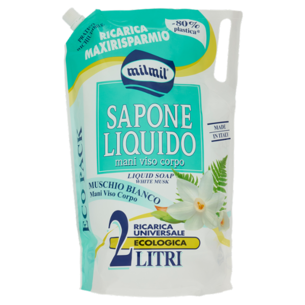 milmil Sapone Liquido Muschio Bianco Ricarica Universale Ecologica 2 Litri