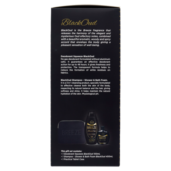 Breeze BlackOud Deodorante Squeeze 100mL + Doccia Shampoo & Bagnoschiuma 400 mL + Porta Tablet
