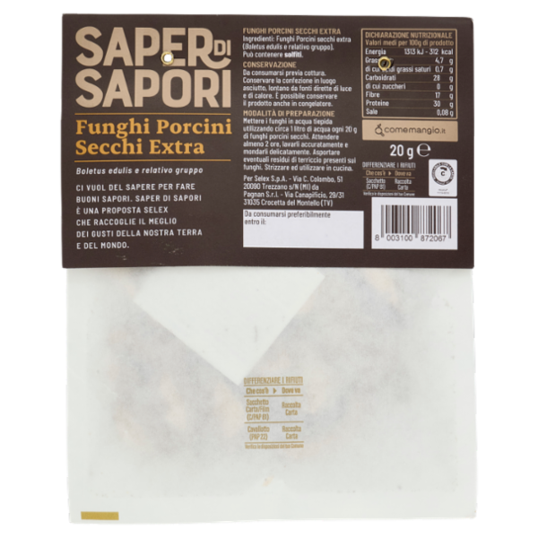 Selex Saper di Sapori Funghi Secchi Porcini Extra 20 g