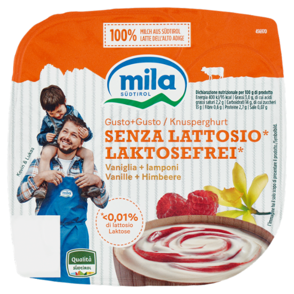 mila Gusto+Gusto Senza Lattosio* Vaniglia + lamponi 150 g