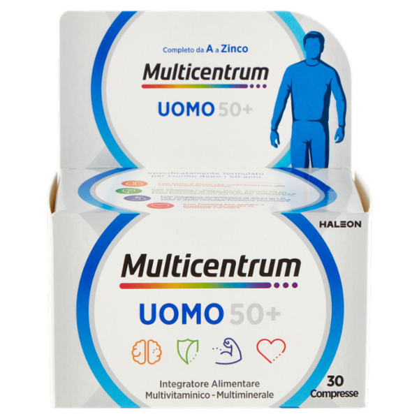 Multicentrum Uomo 50+ Integratore Multivitaminico con Vitamina D, B12, Calcio e Magnesio 30 cpr 40 g