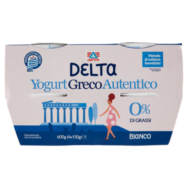 Delta Yogurt Greco Autentico 0% di Grassi Bianco 4 x 150 g