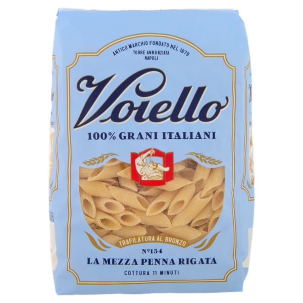 Voiello Pasta La Mezza Penna Rigata N°154 grani 100% italiani Trafilata bronzo 500g