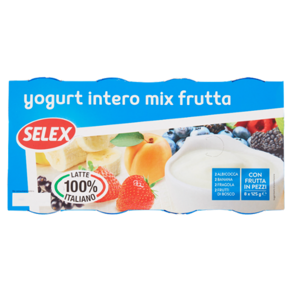 Selex Yogurt Intero Ai Gusti Assortiti: Frutti di Bosco, Albicocca, Fragola, Banana 8x125 g