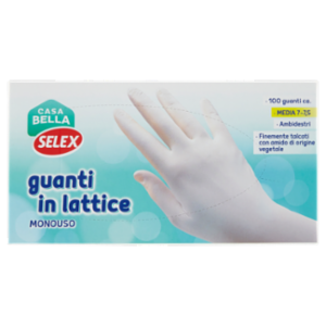 Selex Casa Bella Guanti Monouso In Lattice Naturale Misura Media (7-7,5) Dispenser 100 Pezzi