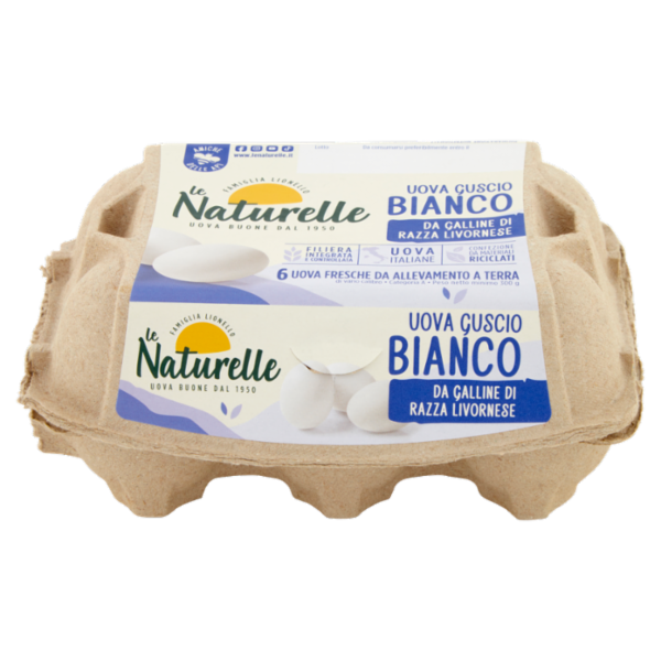 le Naturelle Uova Guscio Bianco 6 Uova Fresche da Allevamento a Terra 300 g