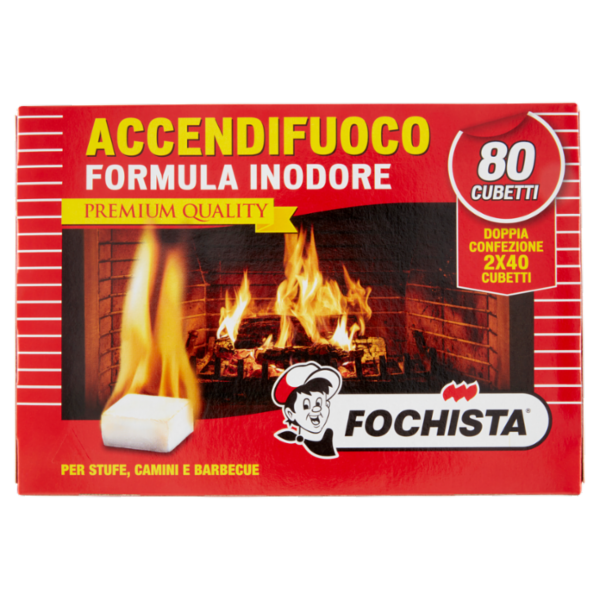 Fochista Accendifuoco Formula Inodore Premium Quality per Stufe, Camini e Barbecue 2 x 40 pz
