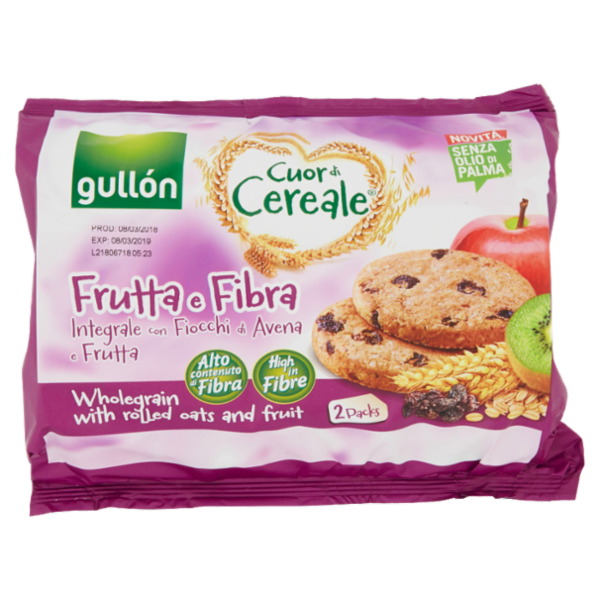 Gullón Cuor di Cereale Frutta e Fibra Integrale con Fiocchi di Avena e Frutta 2 x 300 g