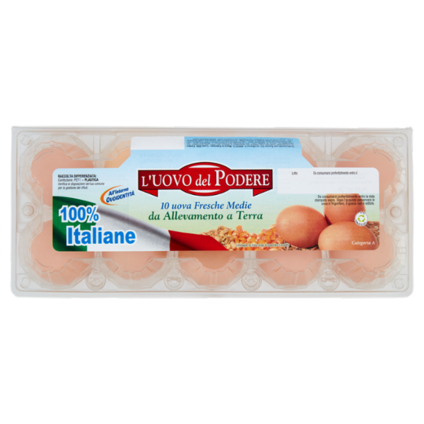 L'Uovo del Podere 10 uova Fresche Medie da Allevamento a Terra 100% Italiane