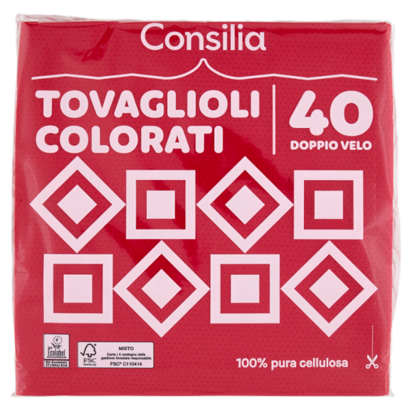 Consilia Tovaglioli 2 Veli 38x38 cm Rosso 40 pezzi
