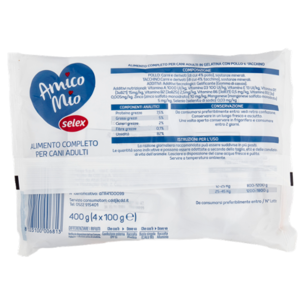 Selex Amico Mio Bocconi per Cane con Pollo e Tacchino 4x100 g