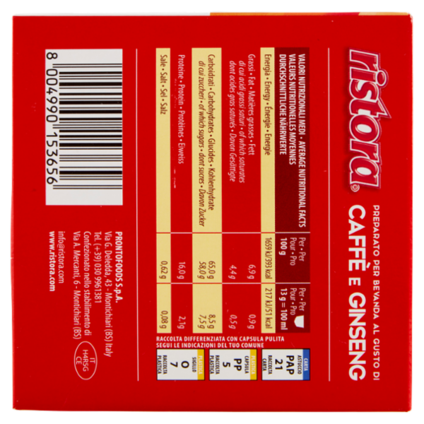 ristora Caffè e Ginseng Capsule Compatibili con Macchine Nescafè Dolce Gusto 16 x 13 g