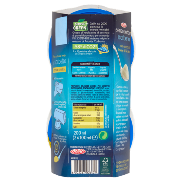dolfin sensofreddo il sorbetto con succo di limone di Sicilia 2 x 100 ml