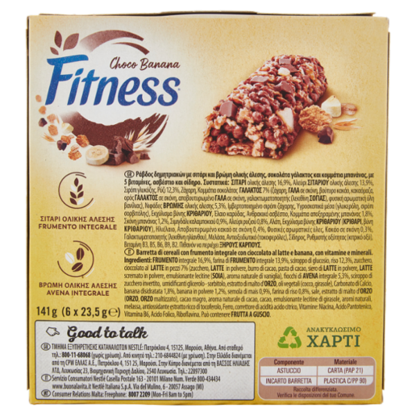 FITNESS Choco Banana Barrette di cereali con cioccolato al latte e banana 6 pezzi da 23,5g