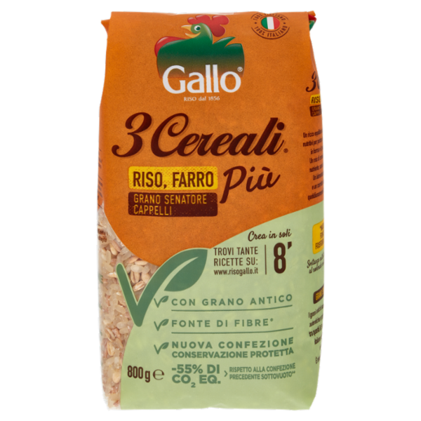Gallo 3 Cereali Riso, Farro Più Grano Senatore Cappelli 800 g