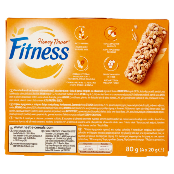 FITNESS Fiber Honey Barrette di Cereali al Miele 4 pezzi da 20 g